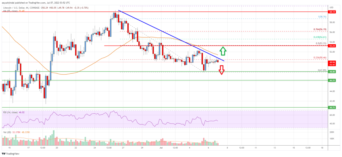 莱特币(LTC)价格分析:如果突破50美元<strong></p>
<p>莱特币价格今日行情</strong>,可能会反弹