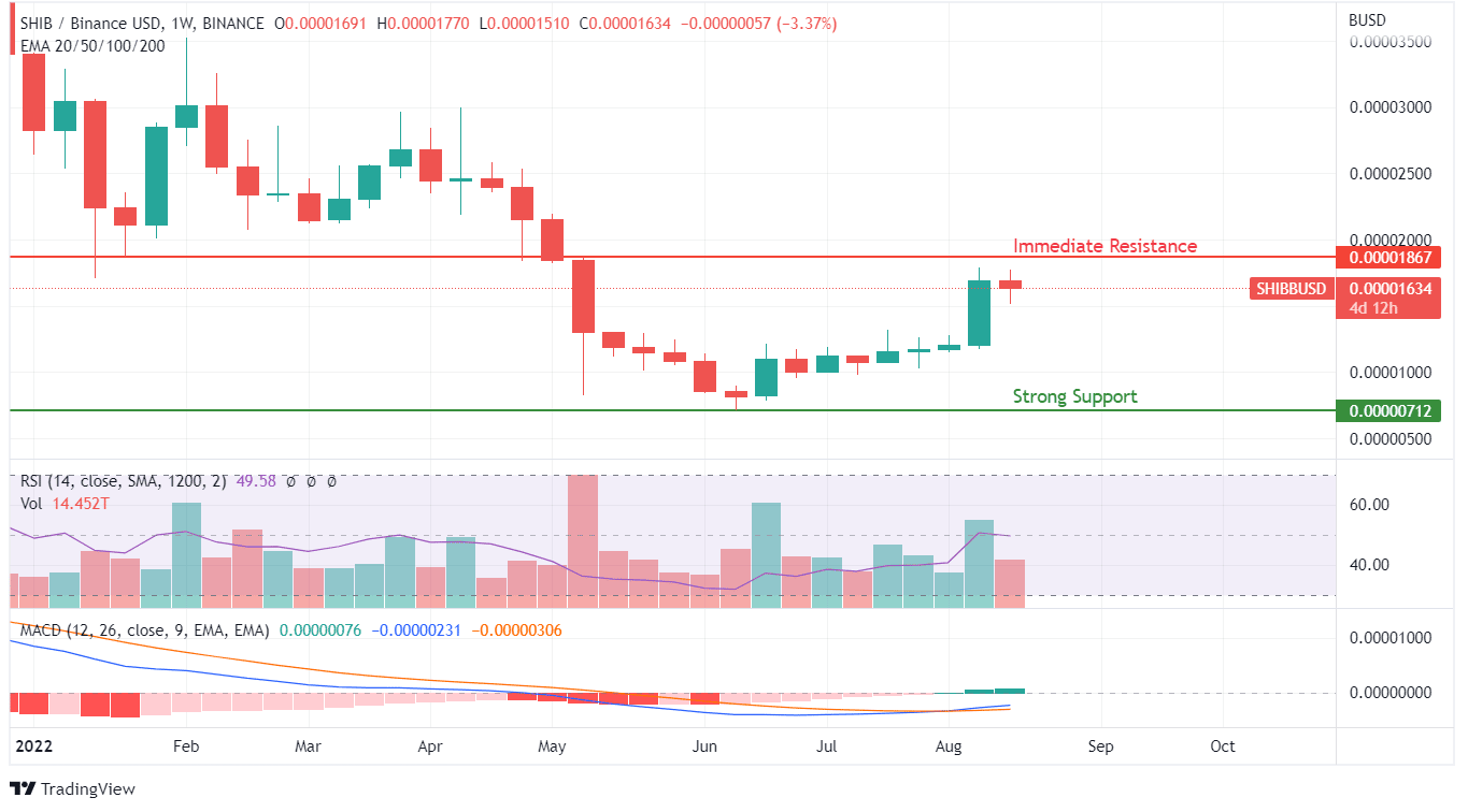 Shiba Inu (SHIB) 从 2022 年 6 月的低点开始大幅上涨<strong></p>
<p>shib币价格今日行情</strong>！