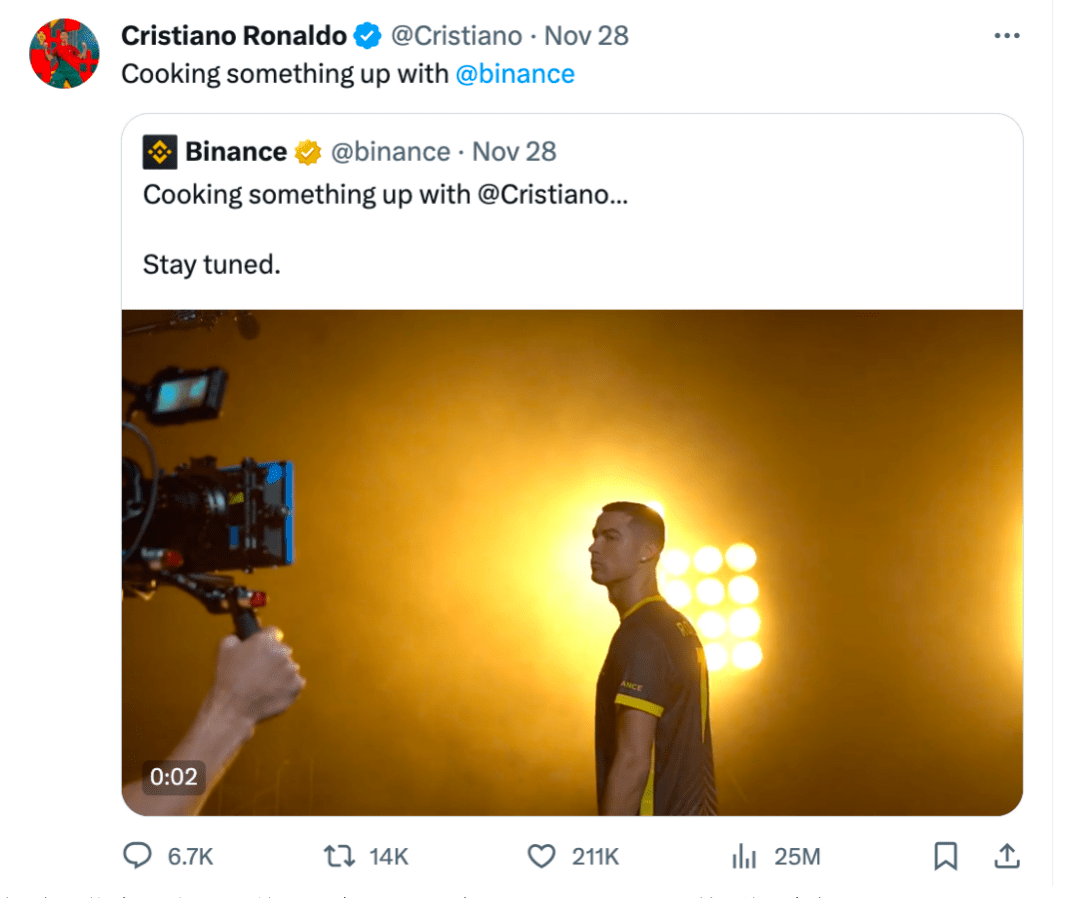 C罗因为推广币安NFT被起诉<strong></p>
<p>币安币钱包</strong>,仍暗示将与币安合作推出新产品