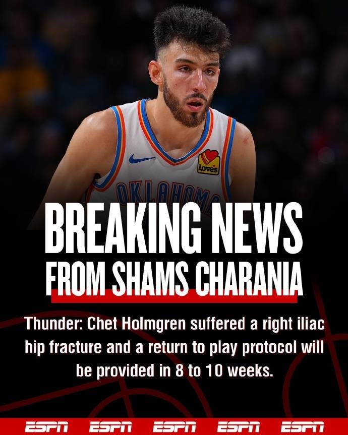 雷霆官宣切特·霍姆格伦右髂骨翼骨折<strong></p>
<p>币圈路漫漫</strong>,将缺席8-10周