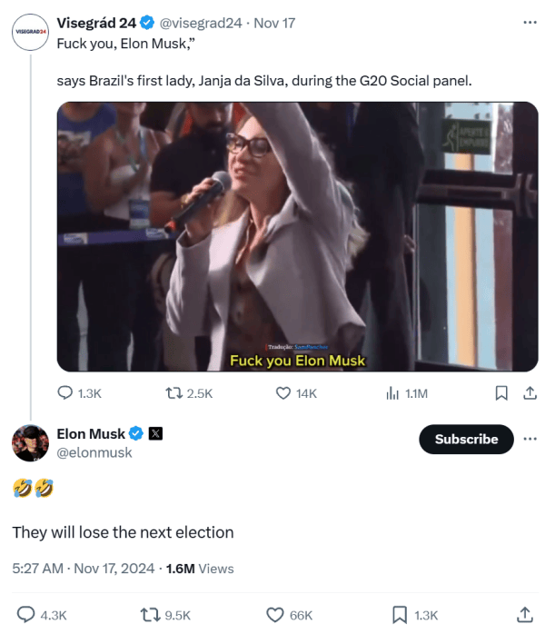 巴西第一夫人:去你X的<strong></p>
<p>打制币</strong>,马斯克