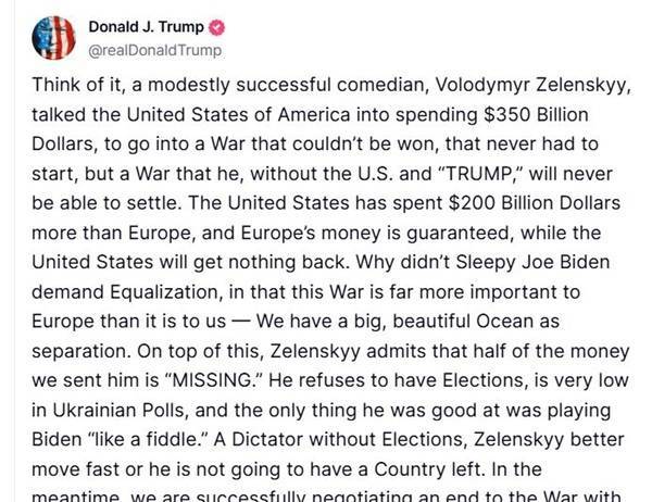 特朗普:泽连斯基是只会玩弄拜登的喜剧演员