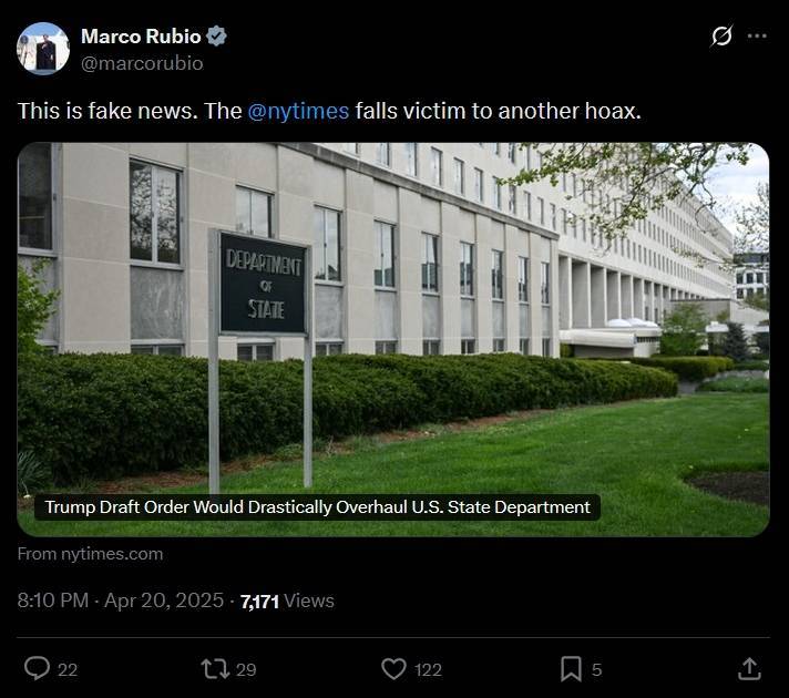 特朗普大刀砍向鲁比奥的国务院<strong></p>
<p>佛系炒币</strong>？“236年来最大重组之一”