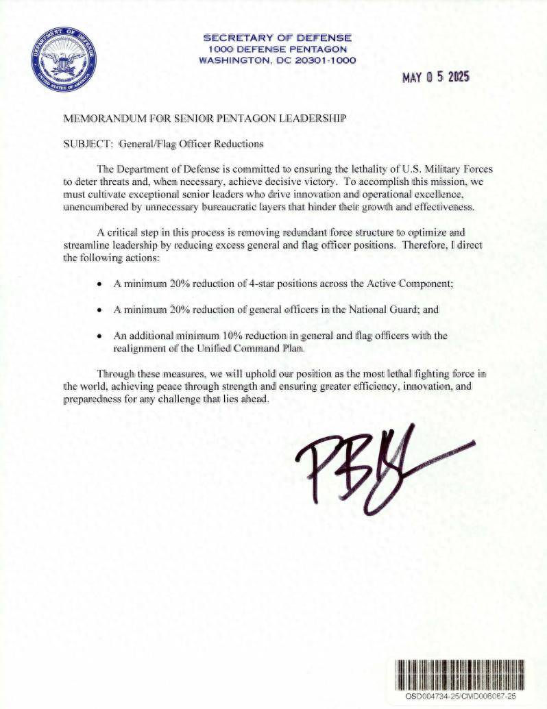 五角大楼“大地震”?国防部长“剑指”美军高层:至少砍掉20%<strong></p>
<p>叁币财经</strong>!