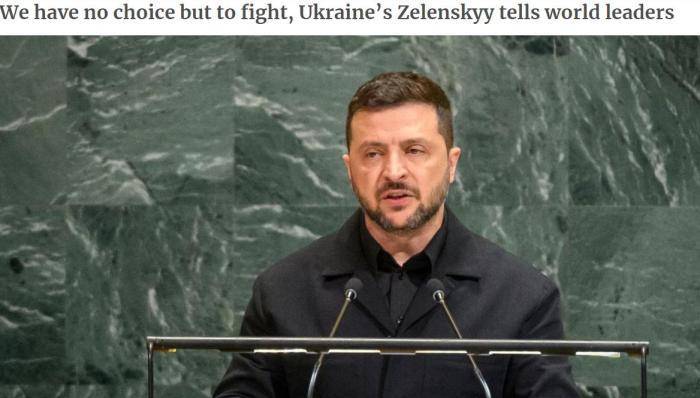 泽连斯基穿黑色服装在联合国发表演讲 会场空<strong></p>
<p>引力币</strong>了一半