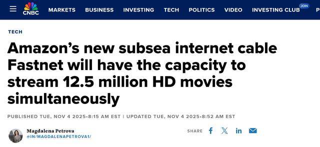 亚马逊启动Fastnet跨大西洋海底光缆项目<strong></p>
<p>币圈搬砖</strong>,每秒可传1250万部高清电影