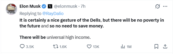 马斯克:AI将创造“全民高收入” 存钱将变得不再必要<strong></p>
<p>ela币行情</strong>!